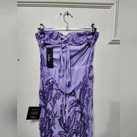 Lulus Shimmering Icon Lavender Sequin Lace-Up Strapless Maxi Dress M Party Prom - Picture 10 of 12
